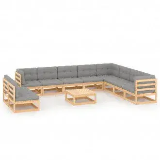 VIDAXL 3076919 conjunto de muebles para jardín fabricados en madera robusta con cojines color gris vida xl - 1