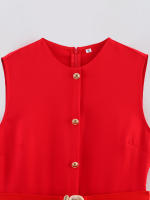 Vestido Midi Elegante Para Mujer TRAFZA Casual Solado Sin Mangas Cuello Redondo Cinturón Frontal Abierta Slim Lady Vestido De Noche - details 3