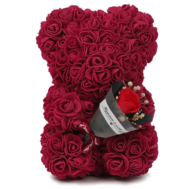 Oso De Rosas Teddy Regalo Para Mamá Novia Cumpleaños Aniversario Valentines Day Mujer Juguete De Muñeco Artificial De Flores Rojas - 1