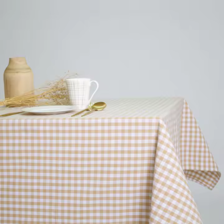 10XDIEZ Mantel cotton cuadro vichy beig - Manteles para mesa, fáciles de limpiar y decorativos - 1