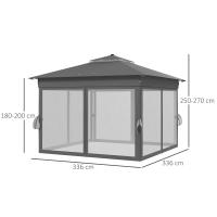 Outsunny Carpa Plegable 3x3 m Cenador de Jardín con Doble Techo 4 Mosquiteras 20 Luces LED Solares Altura Ajustable Mando a Distancia y Bolsa de Transporte para Jardín Patio Fiestas Gris - details 2