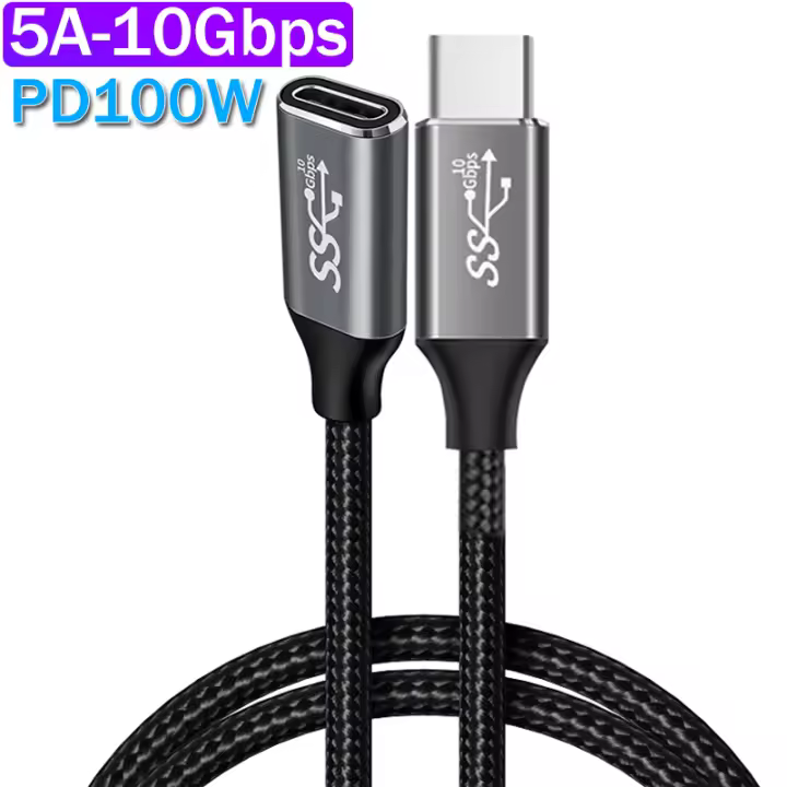 Cable De Extensión USB C 5A Macho-Hembra Ángulo De 90 Grados Carga Rápida USB Type C 3.1 PD100W Para Dispositivos Móviles Y Computadoras - 1