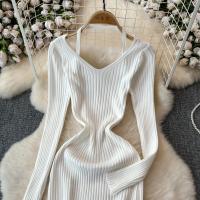 Vestido Largo De Mujer Con Cuello En V Y Manga Larga Blanco Elegante Con Cierre De Lazos Estilo Callejero Alta Moda Para Otoño Y Playa - details 2