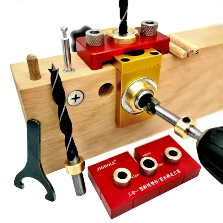 Juego De 3 En 1 Herramienta De Carpintería Para Agujeros De Bolsillo En Aleación De Aluminio Guía De Perforación Para Tablas De Madera 8/10/15mm - 1