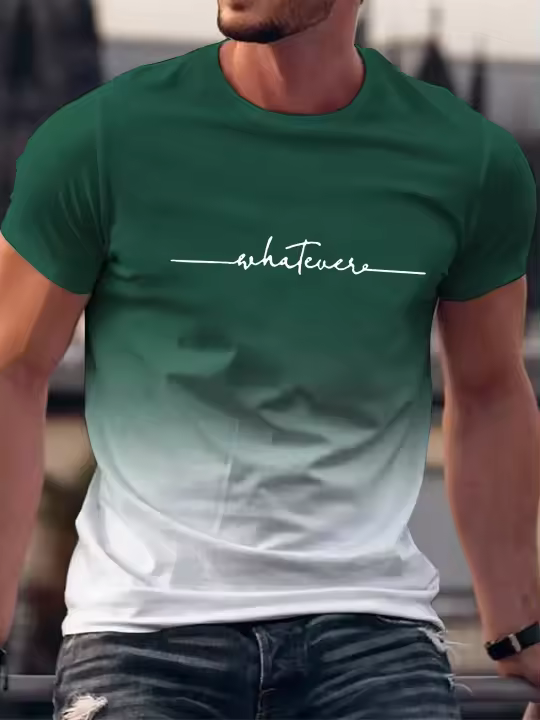 Camiseta De Hombre Veraniega Con Estampado Y Gradiente Cuello Redondo Manga Corta Top Casual Trendy Ropa De Hombre Para Salidas Del Verano - 1