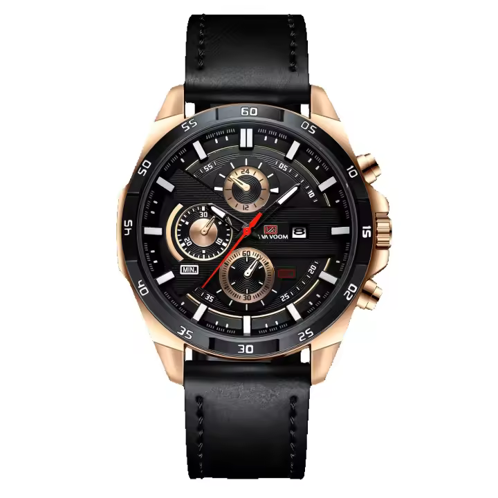 Reloj Deportivo para hombre, Reloj de Negocios con cinturón impermeable, cinturón negro, oro rosa - 1