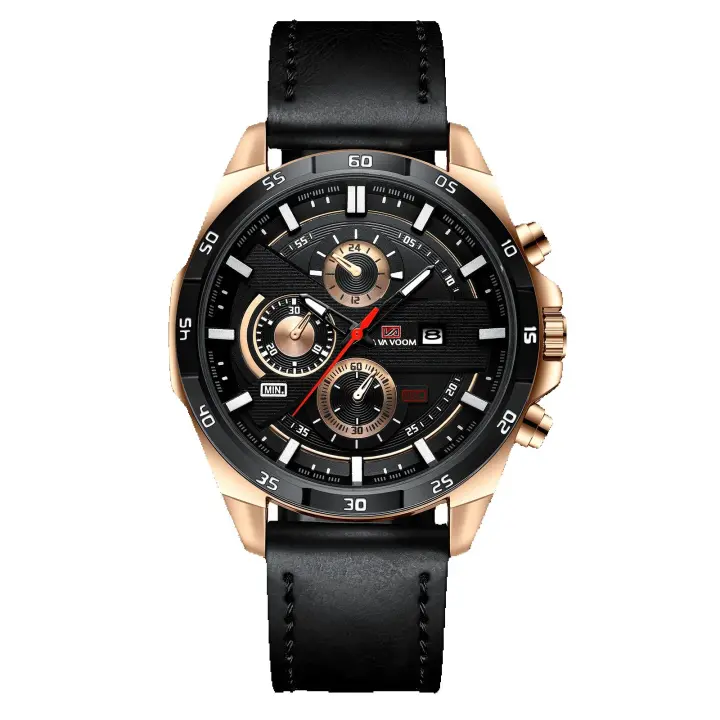 Reloj Deportivo para hombre, Reloj de Negocios con cinturón impermeable, cinturón negro, oro rosa - 1