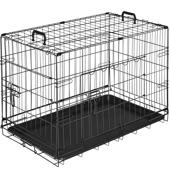 Tectake - Jaula para perros plegable Luna, 2 puertas, Jaula de acero, Transportín para perros, Suelo extraíble para facilitar limpieza, Jaula para maletero del coche, Óptima ventilación y visibilidad, Almacenaje compacto, Transportín para mascotas - 1
