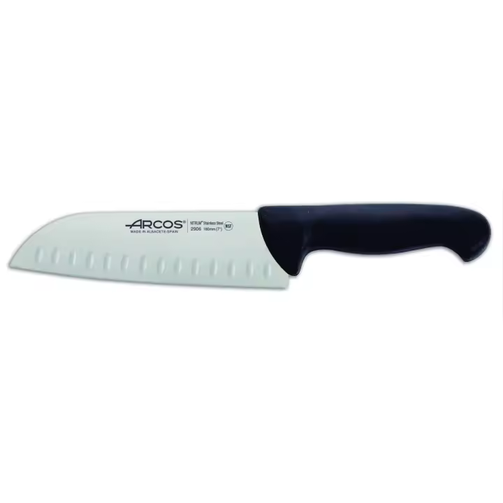 Cuchillo Santoku Arcos Colour - Prof 290625 con Alveolos de Acero Inoxidable Nitrum y Mango Ergonómico de Polipropileno Negro - 1