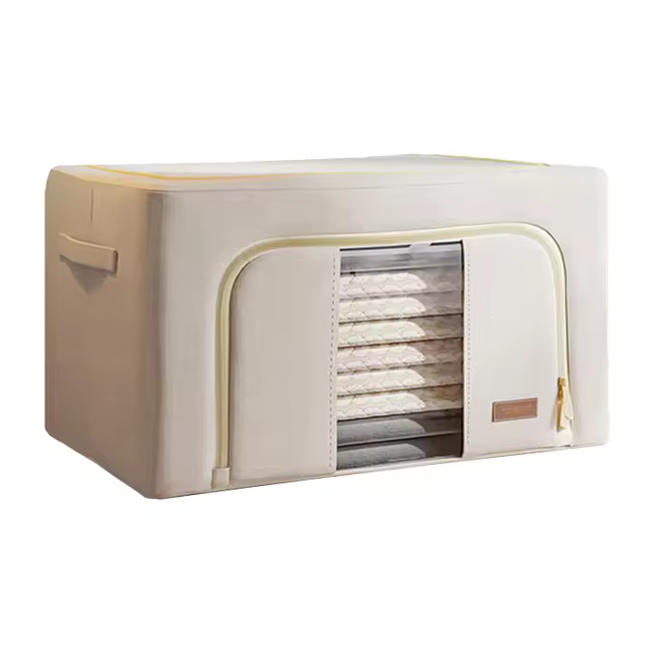 Joybos - Caja de Almacenamiento Plegable de Ropa de Algodón 66L - Ventana Transparente - Organizador de Ropa Apilable - 1