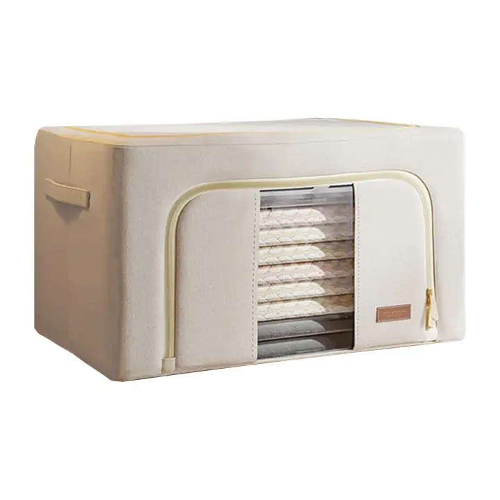 Joybos - Caja de Almacenamiento Plegable de Ropa de Algodón 66L - Ventana Transparente - Organizador de Ropa Apilable - 1