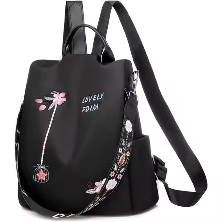 Mochila Antirrobo para Mujeres y Chicas, 2 in 1 Impermeable Bolso Mujer Ligero Con Bordado, Gran Capacidad Casual Mochilas Escolares Ligeras y Elegantes para Viaje Trabajo - 1