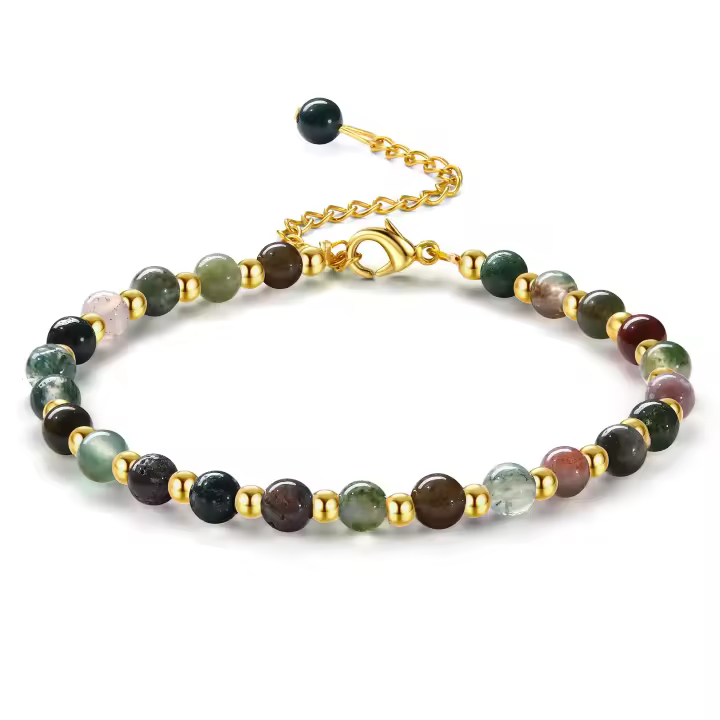 Pulsera de piedra natural para mujer, pulsera de piedra natural de 5 mm, pulsera de cuentas de acero inoxidable de 3 mm - 1