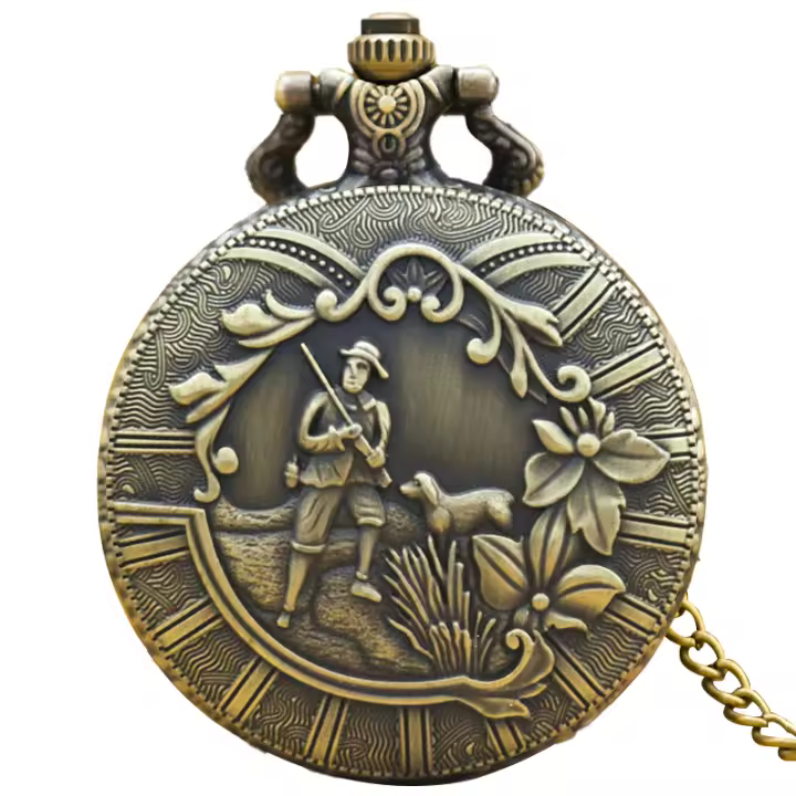 Reloj De Bolsillo Cuarzo Para Hombres Y Mujeres Con Patrón De Perro Y Césped Bronce Vintage Regalo Para Estudiantes Universal Time - 1