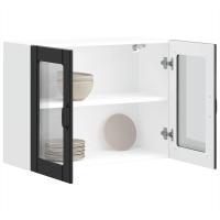 vidaXL Armario pared cocina puerta cristal Lucca blanca alto brillo en color Blanco brillante/Marrón roble/Blanco y más | almacenamiento funcional diseño moderno para baño dormitorio sala - details 6