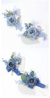 Boutonnieres Azul Oscuro Para Boda Flores Artificiales Corsaje Pulsera Para Novia Y Damas Del Honor Hecho a Mano Accesorios De Novela - details 5