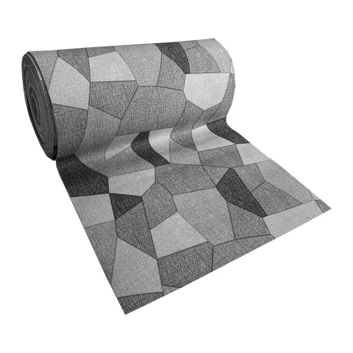 Alfombra moqueta antideslizante por metros para cocina y pasillo - Patchwork Baldosas Parches Gris 7080011-2 - 1