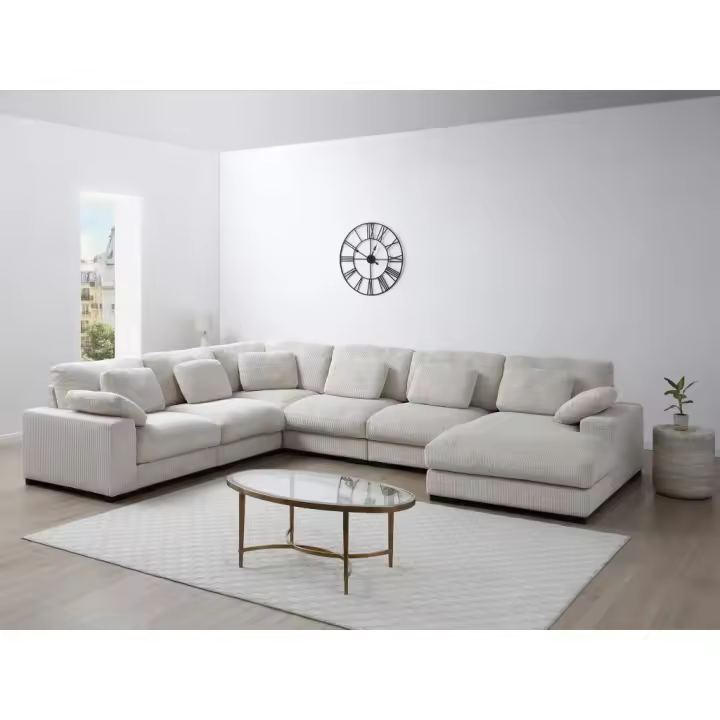 Vente-unique - Gran sofá rinconera derecho panorámico de pana beige RIADOPI - 1