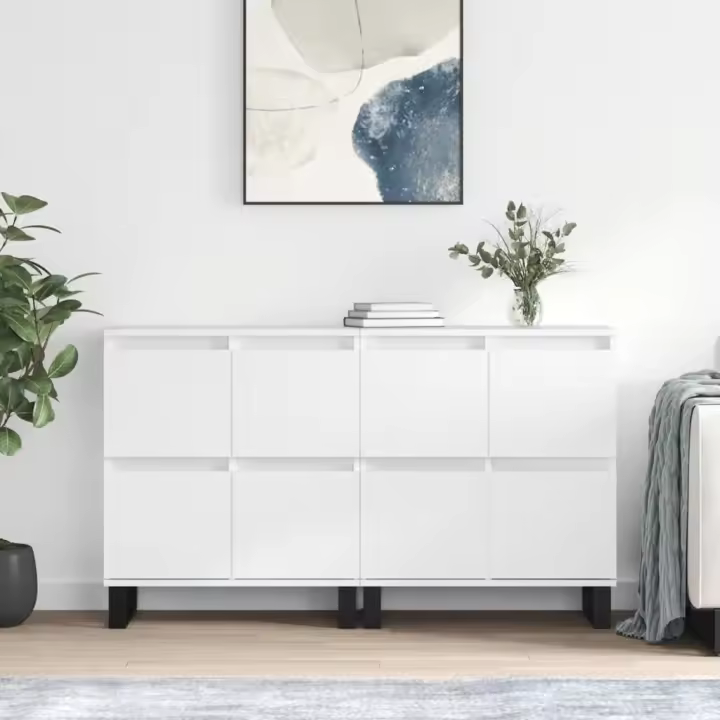 vidaXL Aparadores 2 piezas madera contrachapada blanco - 1