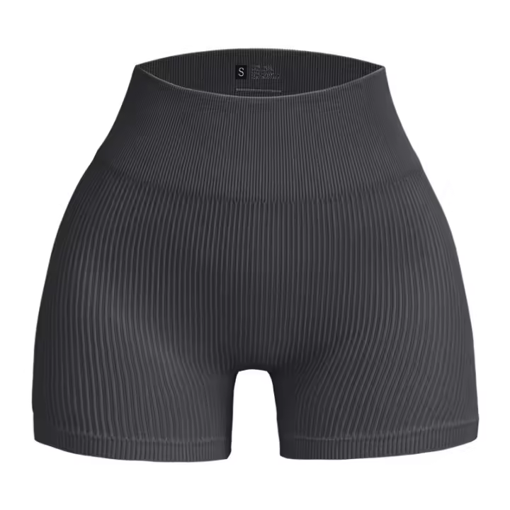 Pantalones De Yoga Para Mujer Cintura Alta Diseñados Para Modelar Textura Ribbed Color Sólido Talla Fina Shorts Deportivos - 1