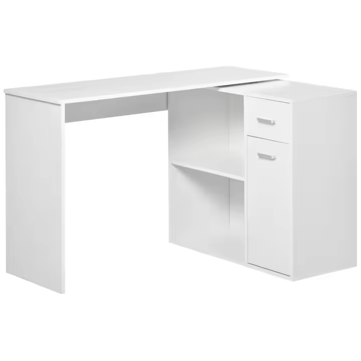 HOMCOM Mesa de Ordenador Escritorio Mesa Esquinera con Librería Oficina Multi-Formas Giratorio 180° con 2 Estantes 1 Cajón 1 Puerta Mesa de Despacho Escuela Estudio Madera - 1