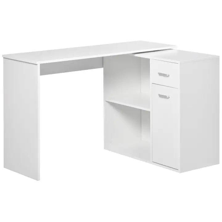 HOMCOM Mesa de Ordenador Escritorio Mesa Esquinera con Librería Oficina Multi-Formas Giratorio 180° con 2 Estantes 1 Cajón 1 Puerta Mesa de Despacho Escuela Estudio Madera - 1