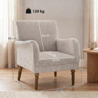 HOMCOM Sillón Relax, Sofá Individual, Tapizado en Lino, Reposabrazos Estilizados, Patas de Madera Maciza, Acolchado Grueso para Salón, Dormitorio y Oficina, Gris - details 2