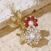 Broche De Flor Dorada Con Zirconia Joyería De Novia Lujo Accesorios Para Mujer Regalos Para Damas De Honor Adornos Elegantes Para Bodas - details 27