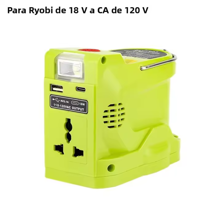 Inversor De Poder Portátil 200W Para Batería De Litio Ryobi 18V DC 18V a AC 120V 220V Con Luz LED De 280lm Estación De Energía - 1