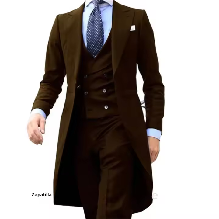 Nueva Llegada 2024 Traje Rojo Chino Para Hombre Diseño De Abrigo Largo Traje De Tuxedo Gentle Para Promoción Conjunto Personalizado De 3 Piezas (Chaqueta+Chaleco+Pantalones) Material COTON Polyester Lana - 1