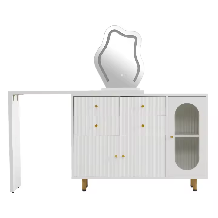 Toque, juego de tocador con Espejo E iluminación, tablero eschamoteable, Izquierda y derecha sustitolibles, iluminación LED de 3 Colores, dimensiones: A100/H74,5/D40 cm (taburete no incluido) - 1