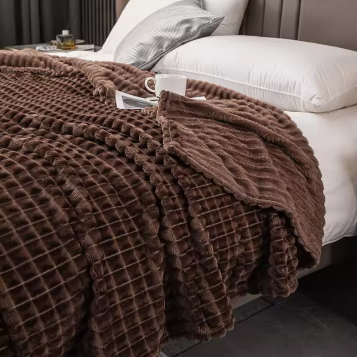 Manta De Punto Elegante Con Cuadros - Cómoda Y Cálida Todo El Año, Faux Peluche De Conejo Hipoalergénico Trae El Confort De Casa - 1
