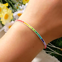 Pulsera Arcoíris Ajustable Para Mujer Con Cuentas Miyuki Pulsera Bohemia Hecha a Mano Sin Metal Colorido Para Verano - details 3