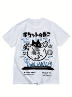 Camiseta De Algodón Y Poliéster Para Hombres Con Estampado De Gato Negro Casual Cuello Redondo Manga Corta Protección Solar Transpirable Para Exterior - details 0