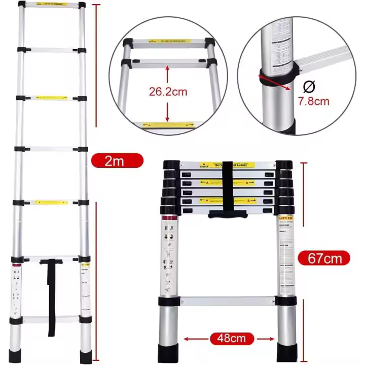 Escalera Plegable Aluminio Material de Alta Calidad y Duradero -Desde 2.0 metros Hasta 4,4 metros - Distintas Alturas Disponibles ,Escalera Telescópica de Aluminio Multiusos EN131 (ES002 3699 4699 6599 7999 8999 D1) - 1