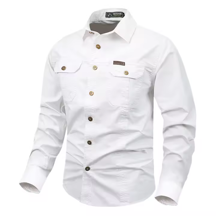 Camisa De Trabajo Para Hombre Casual Larga Con Bolsillos Algodón Puro Primavera Otoño Estilo Casual Cuello En V Tacón Regular - 1
