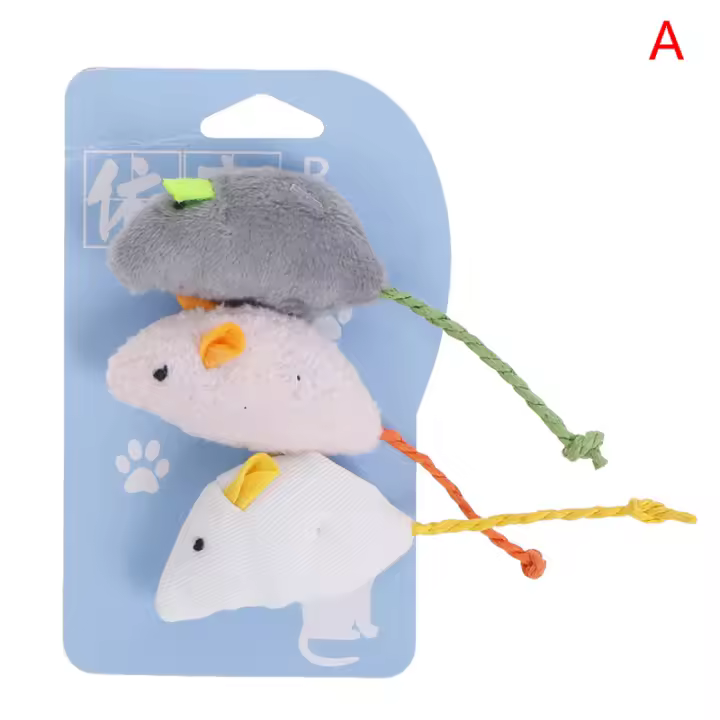 Juguete De Ratón Para Gatos 3 Piezas Mixtas Muñeco De Peluche Divertido Ratón Grueso Para Mascotas Juguetes Interactivos Para Gatos - 1