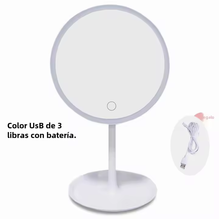 Espejo De Maquillaje Con Luz LED Blanco Iluminación Natural Espejo De Vestíbulo Base Desmontable Con Almacenamiento Modos USB Cable Regalo - 1