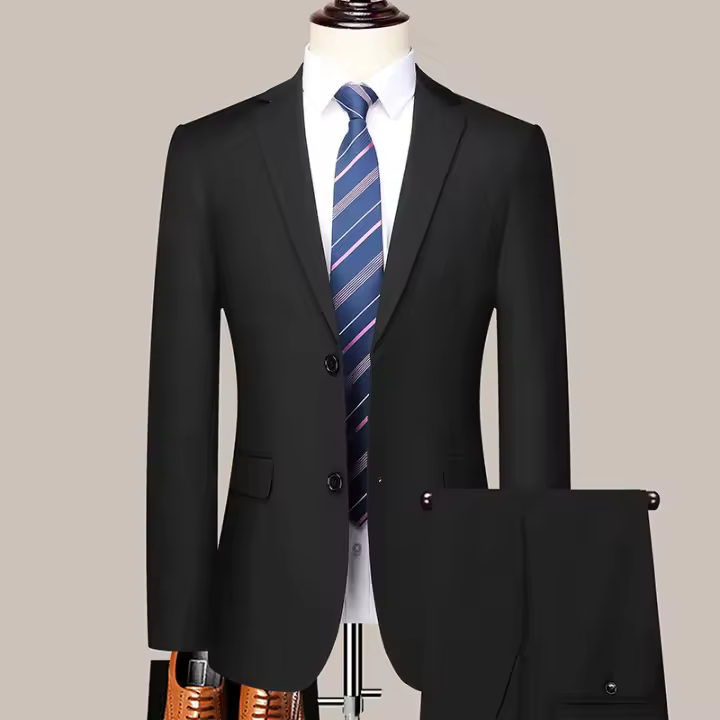 Traje De Boda Para Hombre Estilo Coreano Slim Fit Con Dos Botones Y Pantalones Conjunto Formal De Negocios De Alta Calidad - 1