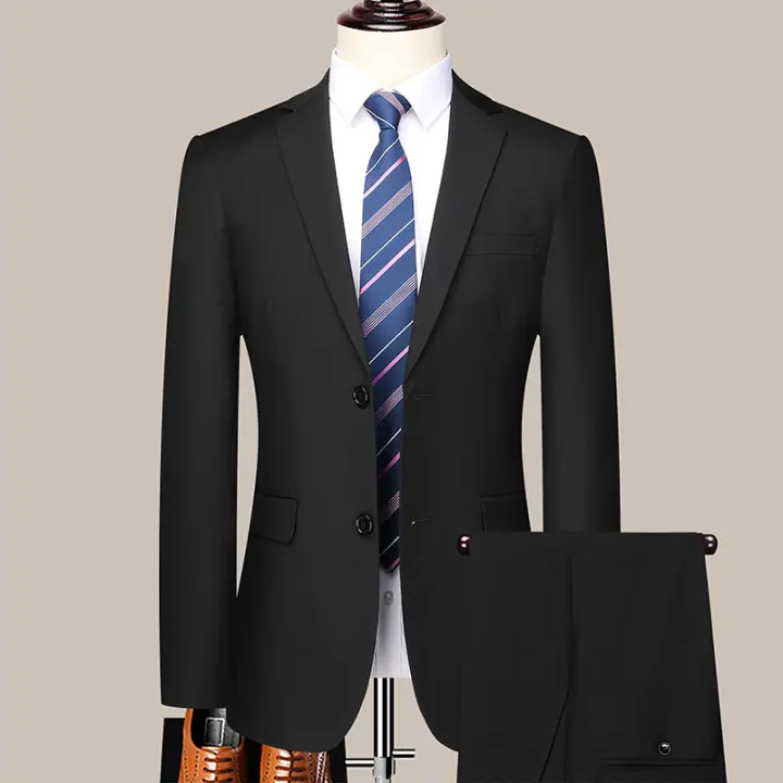 Traje De Boda Para Hombre Estilo Coreano Slim Fit Con Dos Botones Y Pantalones Conjunto Formal De Negocios De Alta Calidad - 1