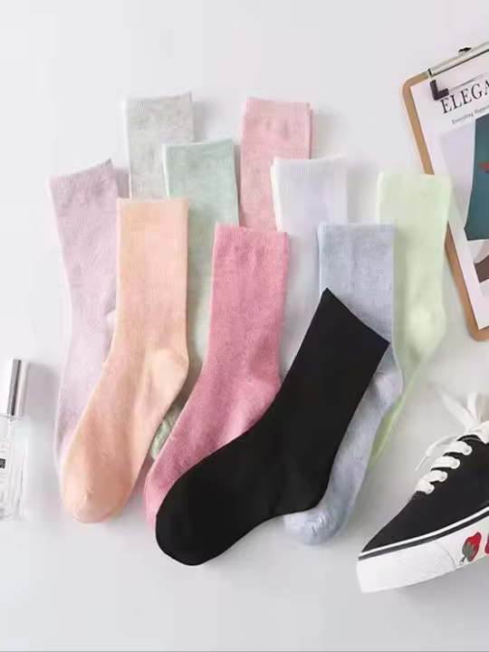 10 Pares De Calcetines De Algodón Colores Para Mujer Calcetines Deportivos Transpirables Casual Verano Delgados Solids Middle Tube - 1