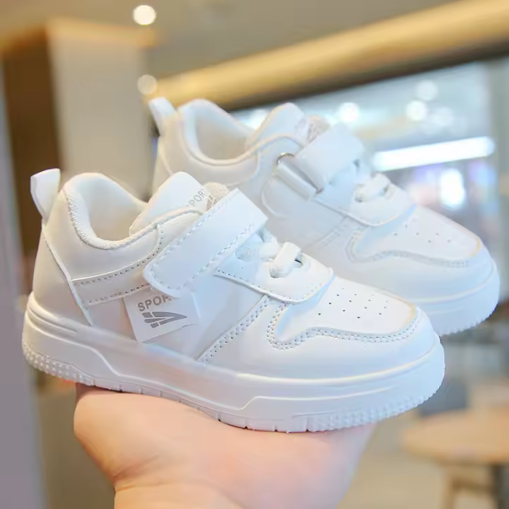 Nuevos Zapatos De Niños Pequeños En Blanco Tenis Deportivos Antideslizantes Suela Suave Primavera Otoño Casual Unisex PU Cuero Transpirable Talla Verdadera - 1