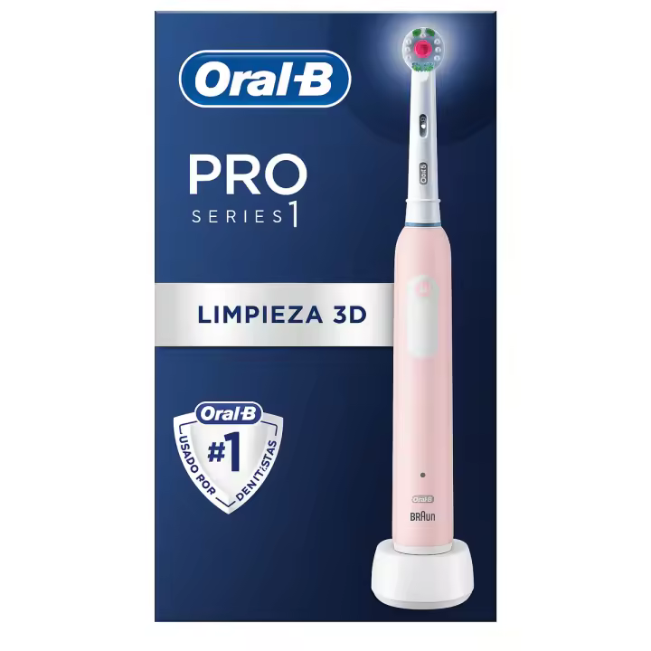 Cepillo eléctrico dientes Oral-B PRO 1 Rosa con cabezal 3DWhite blanqueamiento, cepillo dental oscilante, recargable, 3 Modos Limpieza: Limpieza diaria, Sensible y Blanqueamiento, Sensor de Presión Encías, temporizador 2 min, adulto, color rosa - 1