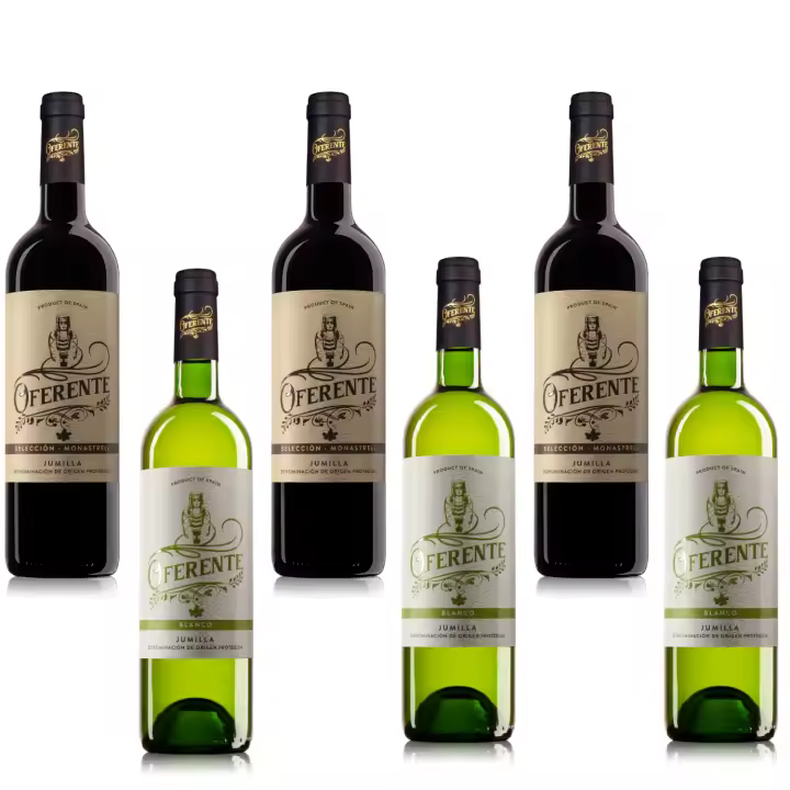 OFERENTE - Vino Tinto Seleccion y Blanco Santiago Apostol - Vino Tinto D.O Jumilla -Caja de Vino Tinto Selección y Blanco- Vino Tinto Premium - Pack de Vinos Selección y Blanco- Vino Blanco de Calidad - 6 Unidades de 750 ml - 1