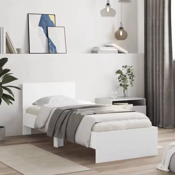Estructura cama con cabecero madera ingeniería blanco 90x200 cm - 1