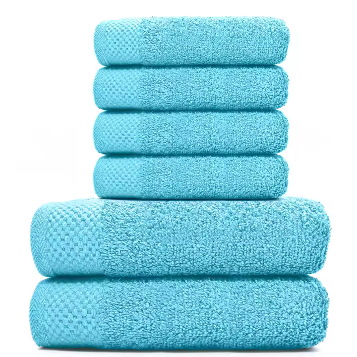 Pack 6 Toallas (4 Toallas Lavabo 50x90 y 2 Ducha 70x140) Toallas Rizo Americano. Alta Absorcion. - 1