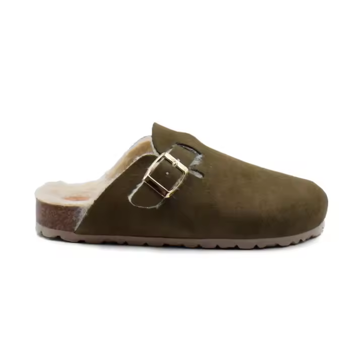 Zuecos bio ecologicos kaki con pelo Piel Borreguillo Pelo Sintético - 1