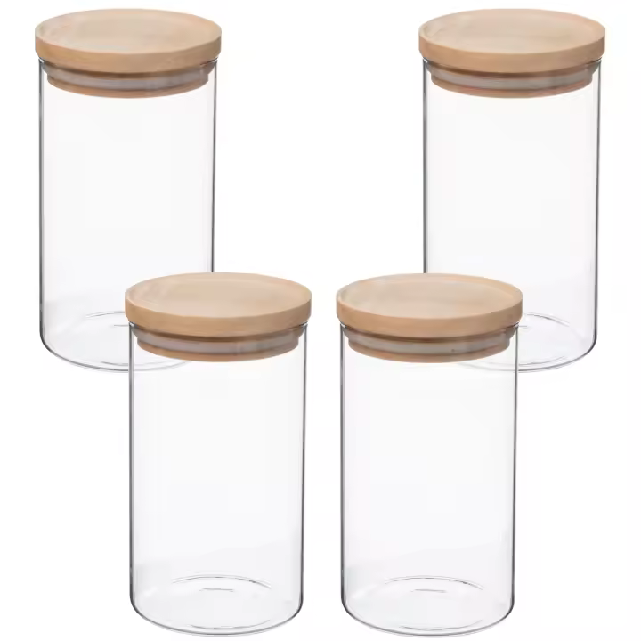 Set de 4 tarros de vidrio y madera 1 L WELLHOME - 1
