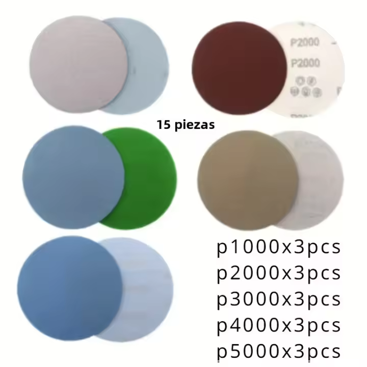 15pcs P1000 P2000 P3000 P4000 P5000 De Papel De Herramientas De Bricolaje Para Automóviles Con Adhesivo Polvo De Pulido Y Flocos De Arena - 1