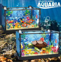 HUIQIBAO MOC Bloques De Construcción De Acuario Con Luz Juguete Creativo Para Niños Forma De Jirafa Mariposa Y Oso ABS Compatible Con Lego - details 0